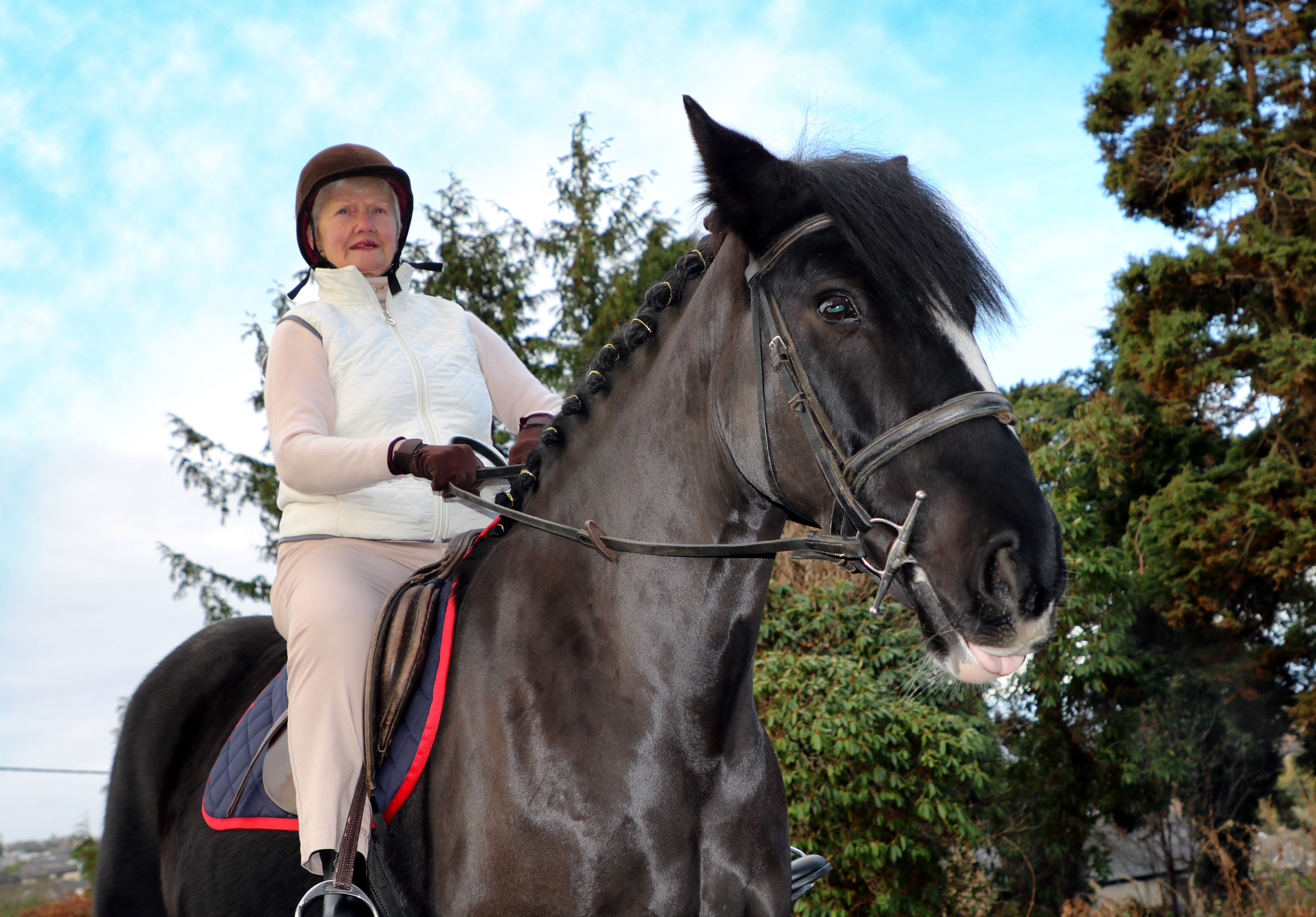 Betty Teahan astride Rosie