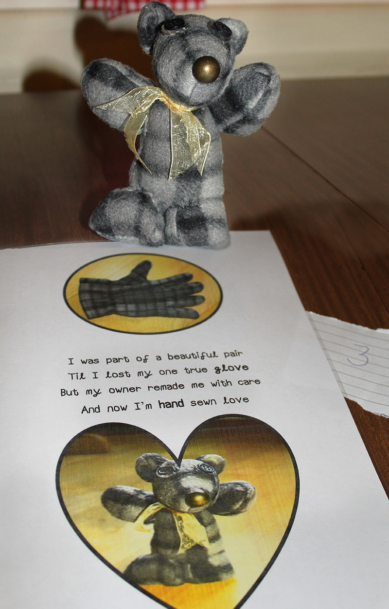 Susanna's hand sewn toy mouse made from a grey plaid glove