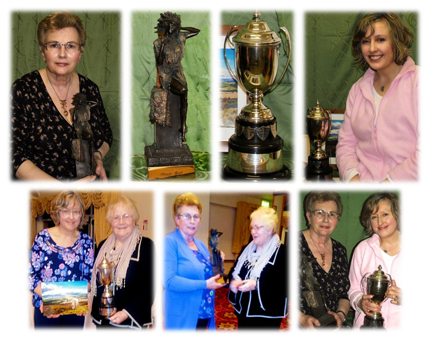 Collage showing Mary Finlay, Susanna Braswell and the trophies won by Wicklow Town Guild at Federation Arts and Crafts Night 2016