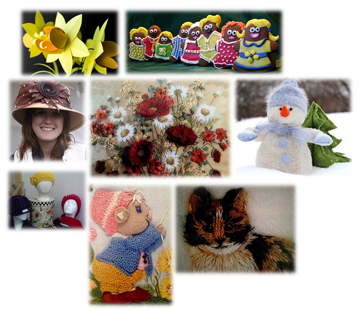 Crafts of all kinds - crochet, embroidery, gingerbread men etc