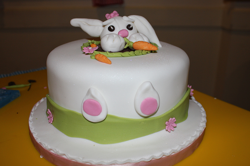 The finished bunny cake, top view